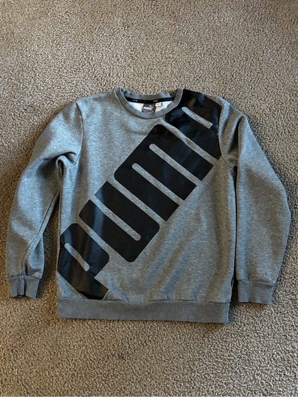 Puma Grey Crewneck Sweatshirt with Black Diagonal Logo